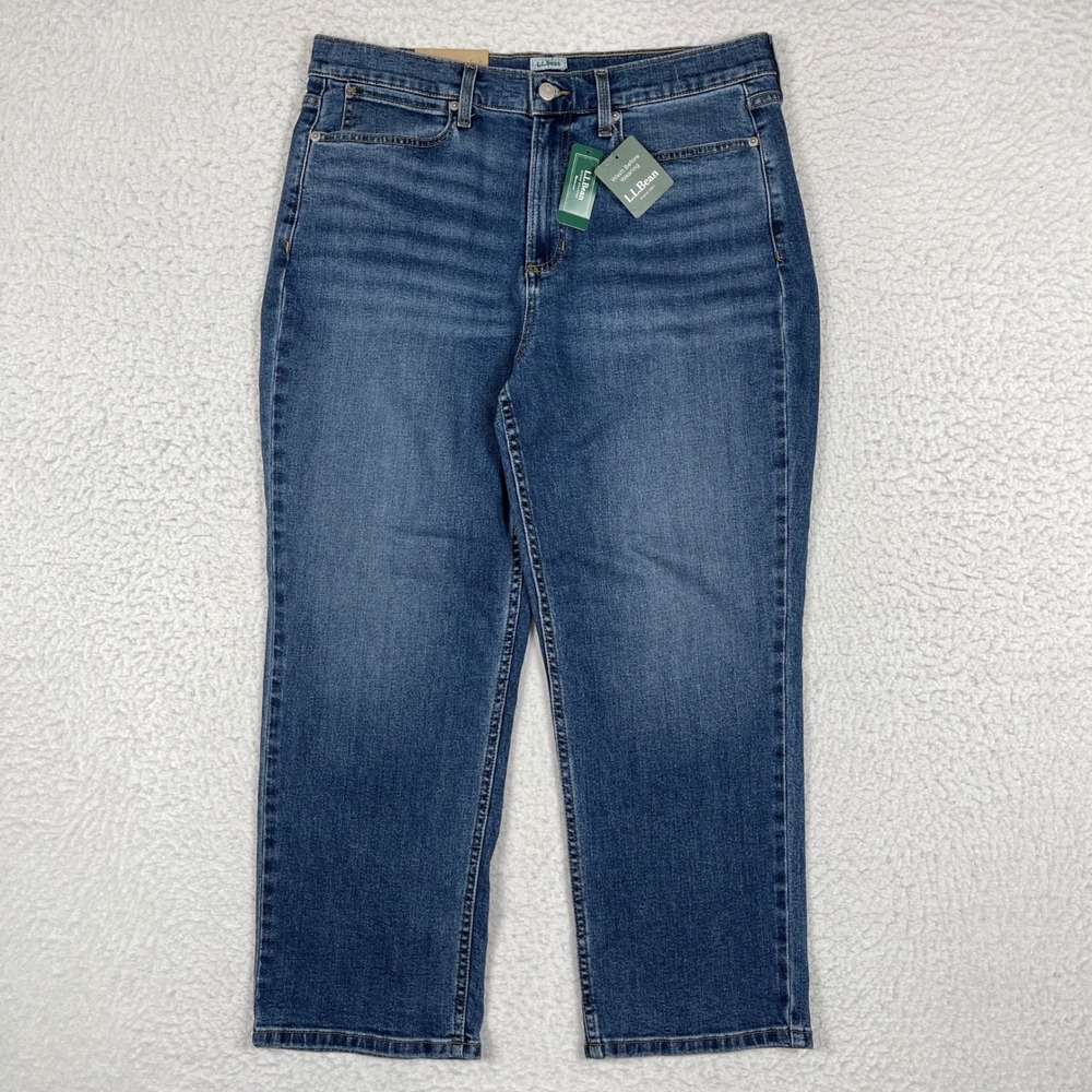 LL Bean 207 Vintage Jeans Womens 16 Petite Blue High Rise Straight Leg Denim NWT